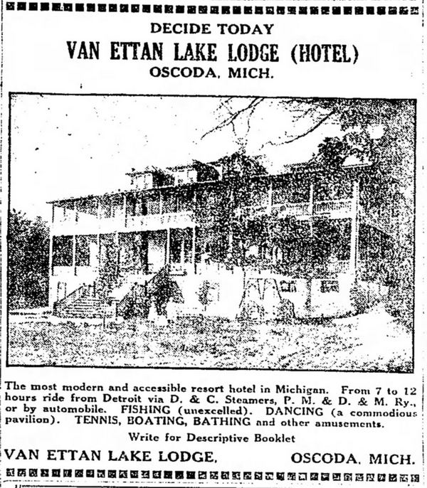 Van Ettan Lake Lodge (Van Etten Lake Lodge) - June 1920 Article (newer photo)